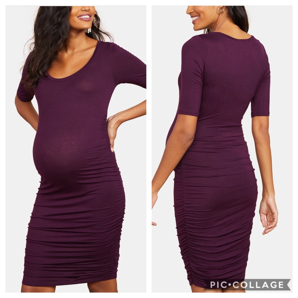 EUC Motherhood Side Ruched Elbow Sleeve Dress